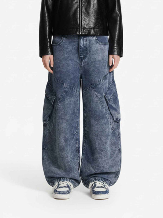 Vintage Washed Multi-Pocket Barrel Jeans