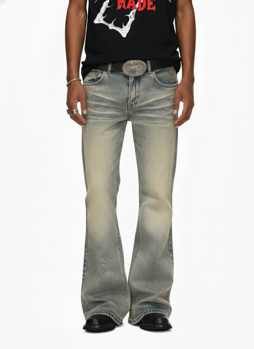 Vintage Washed Flare Jeans - Luxuryurbanwear