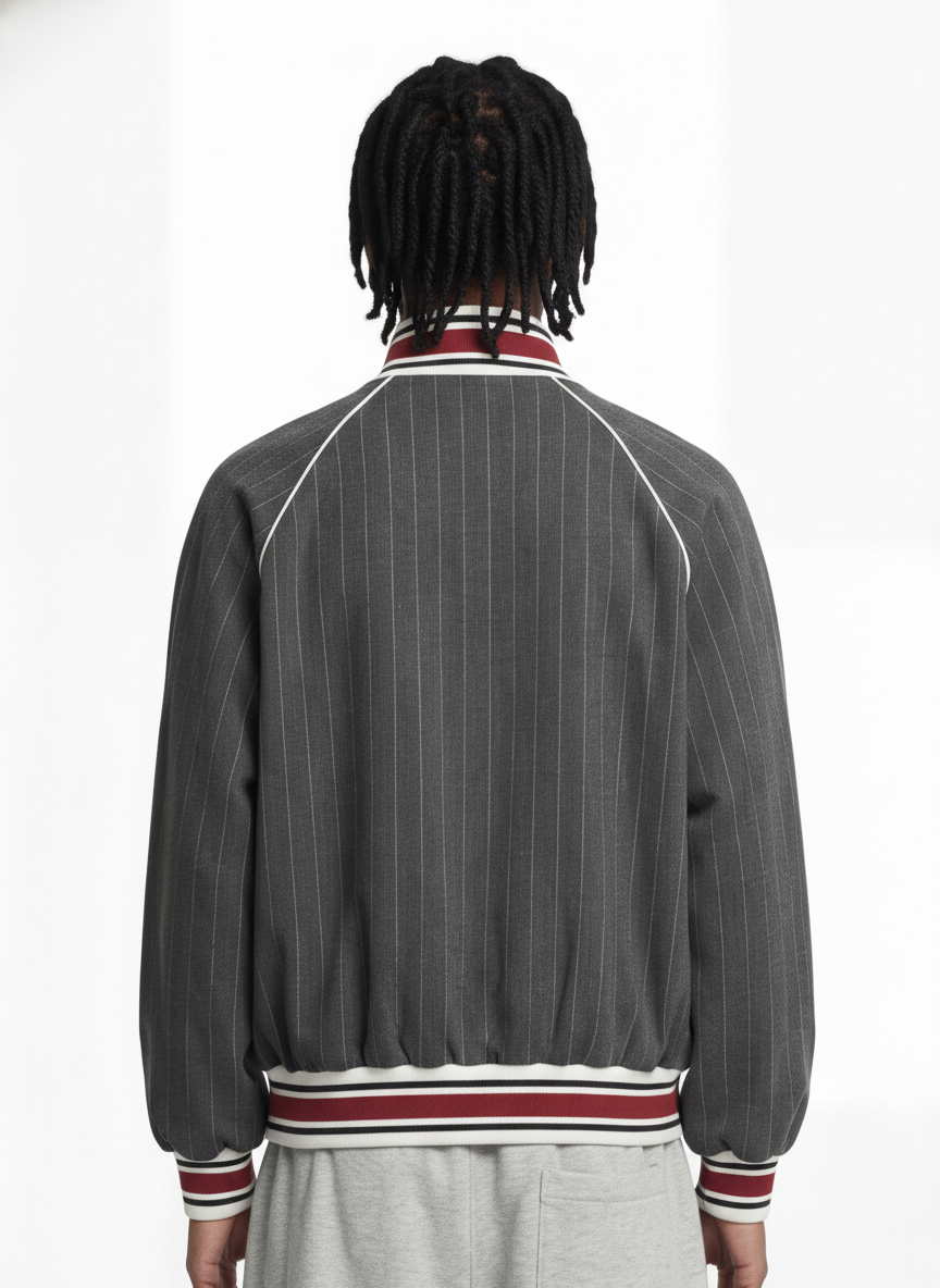Pinstripe Vertical Embroidery Track Jacket - Luxuryurbanwear