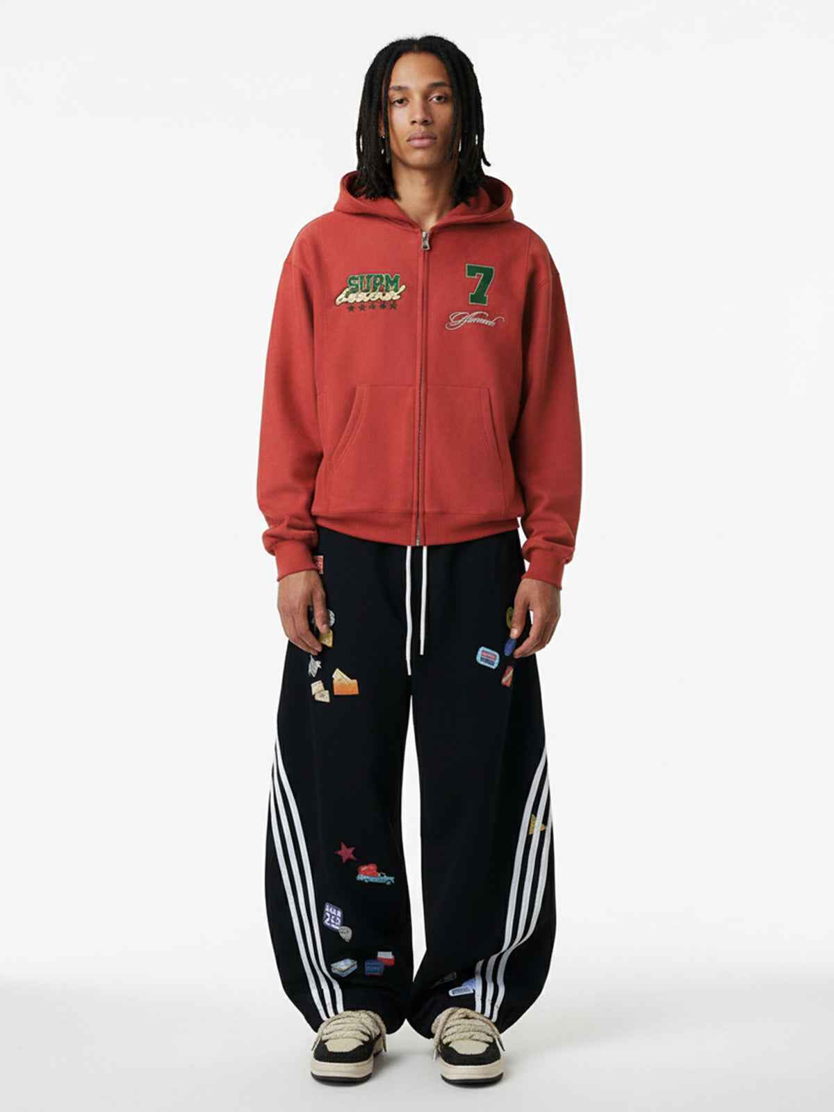 Street Patterned Striped Barrel Casual Pants