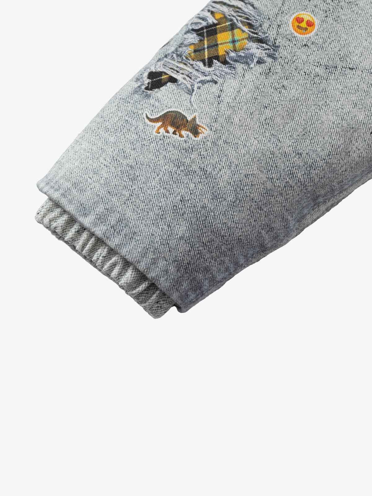Street Illusion Denim Print Stand Collar Padded Cotton Jacket