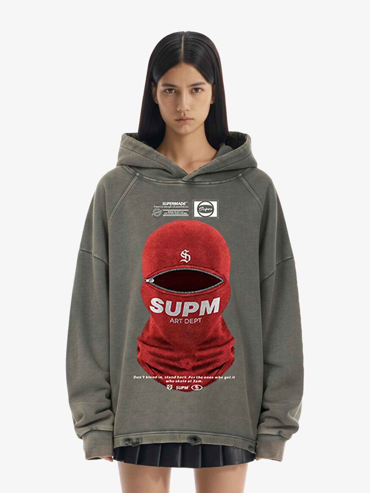 Retro Bandit Hat Graphic Distressed Cropped Hoodie
