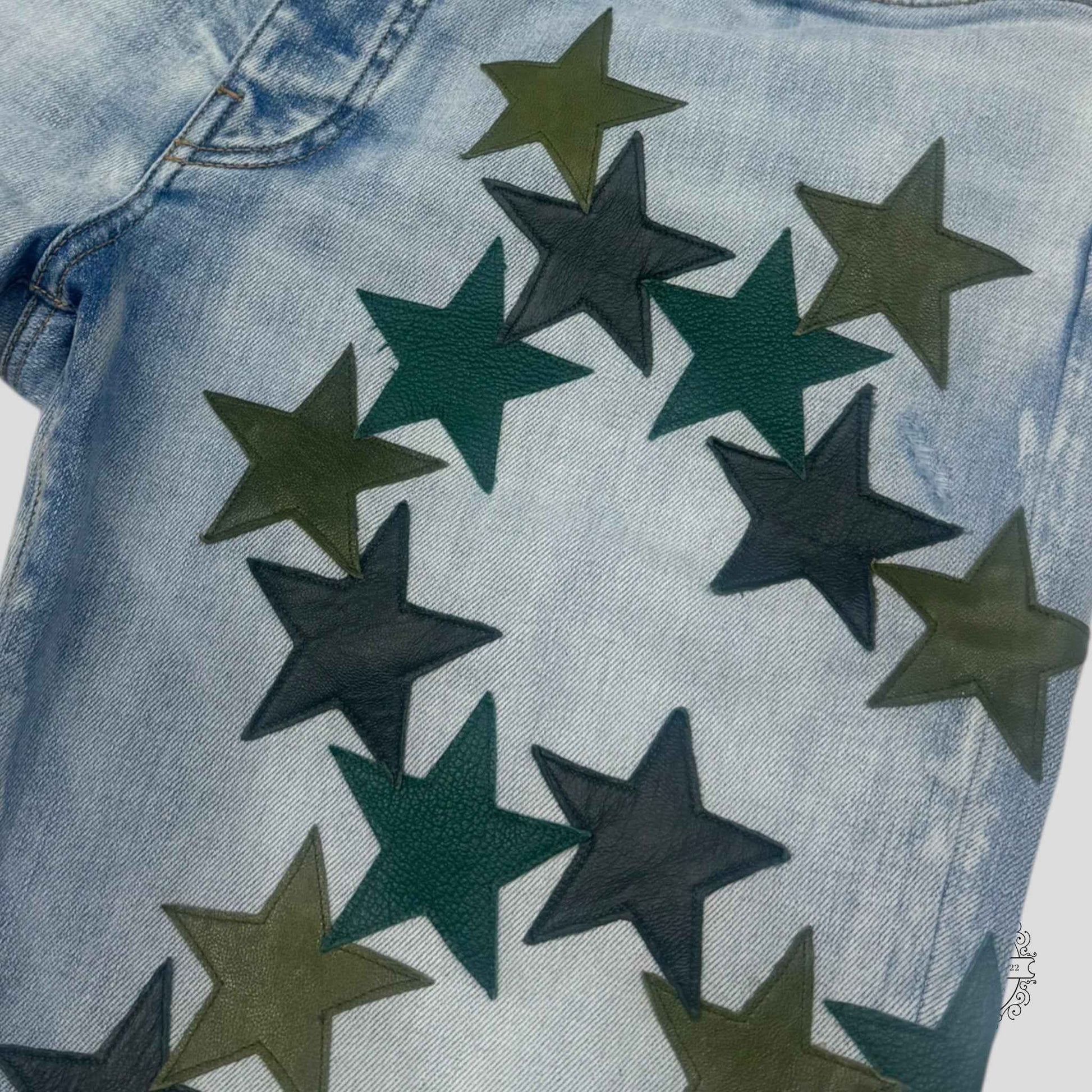 Amiri Chemist Star Patch Jeans in Light Indigo / Green