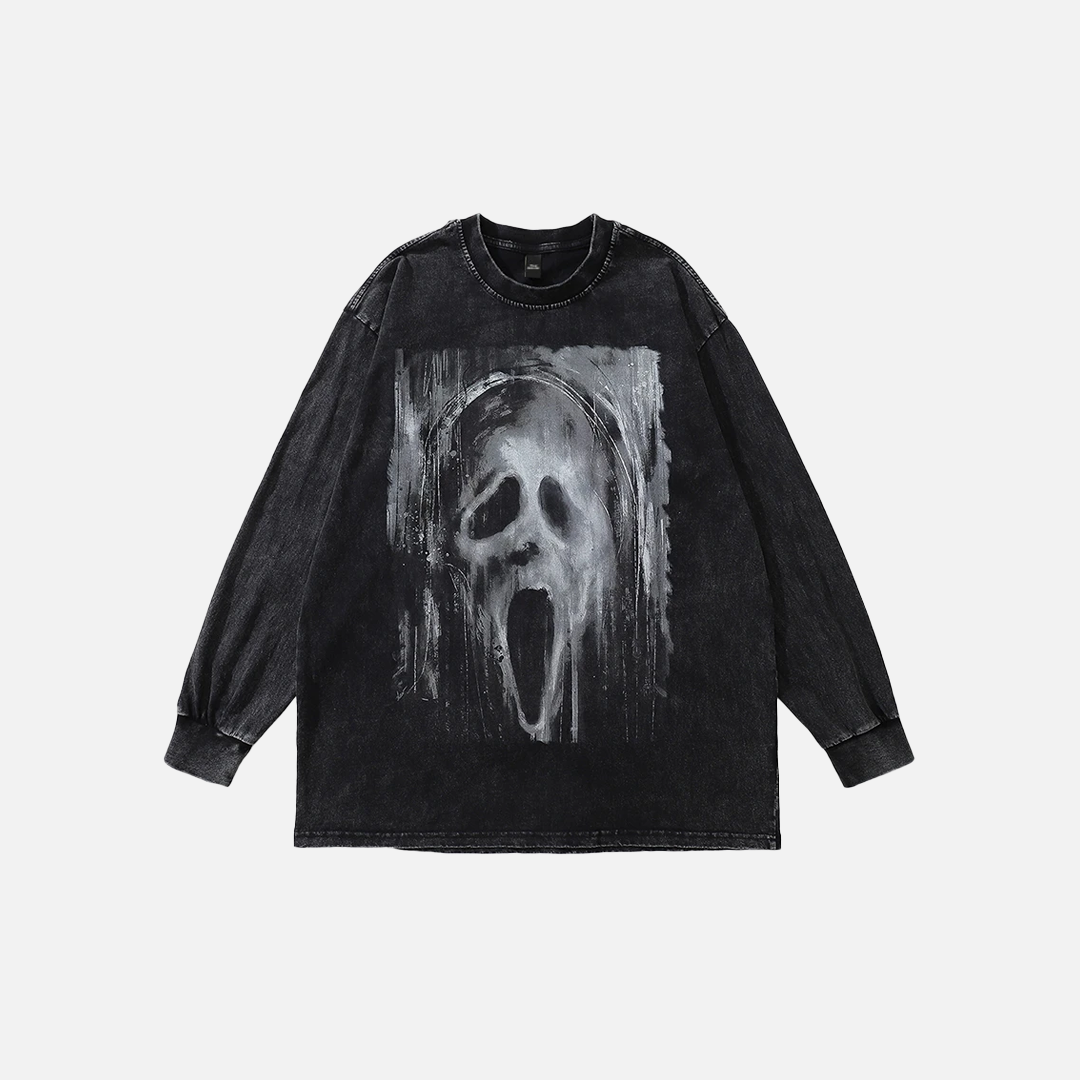 Fashionable Washed Black Ghost Casual Sweatshirt - Luxuryurbanwear