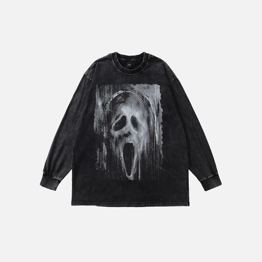 Fashionable Washed Black Ghost Casual Sweatshirt - Luxuryurbanwear