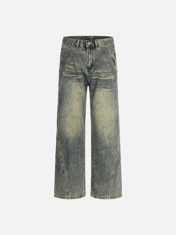 Fashionable Washed Distressed Denim Straight Leg Jeans - Luxuryurbanwear