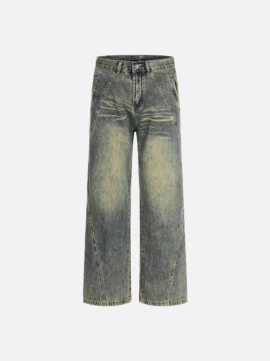 Fashionable Washed Distressed Denim Straight Leg Jeans - Luxuryurbanwear