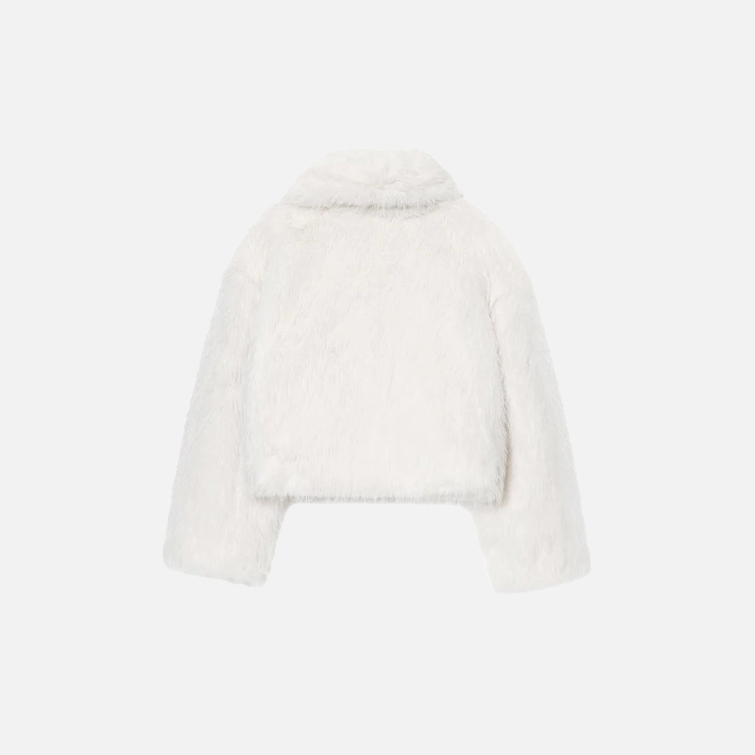 Comfortable Elegant White Faux Fur Casual Jacket - Luxuryurbanwear
