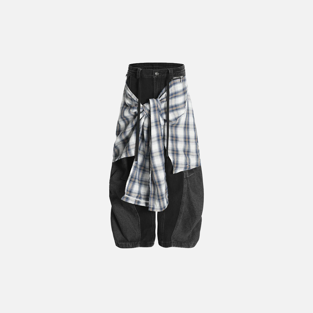Trendy Patchwork Banana Hip Hop Wide Leg Jeans - Luxuryurbanwear