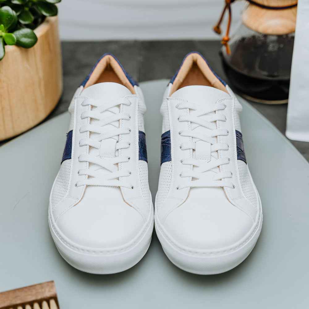 61-101-NVY OLYMPIAS Italian Calfskin and Crocodile Stripe, Navy