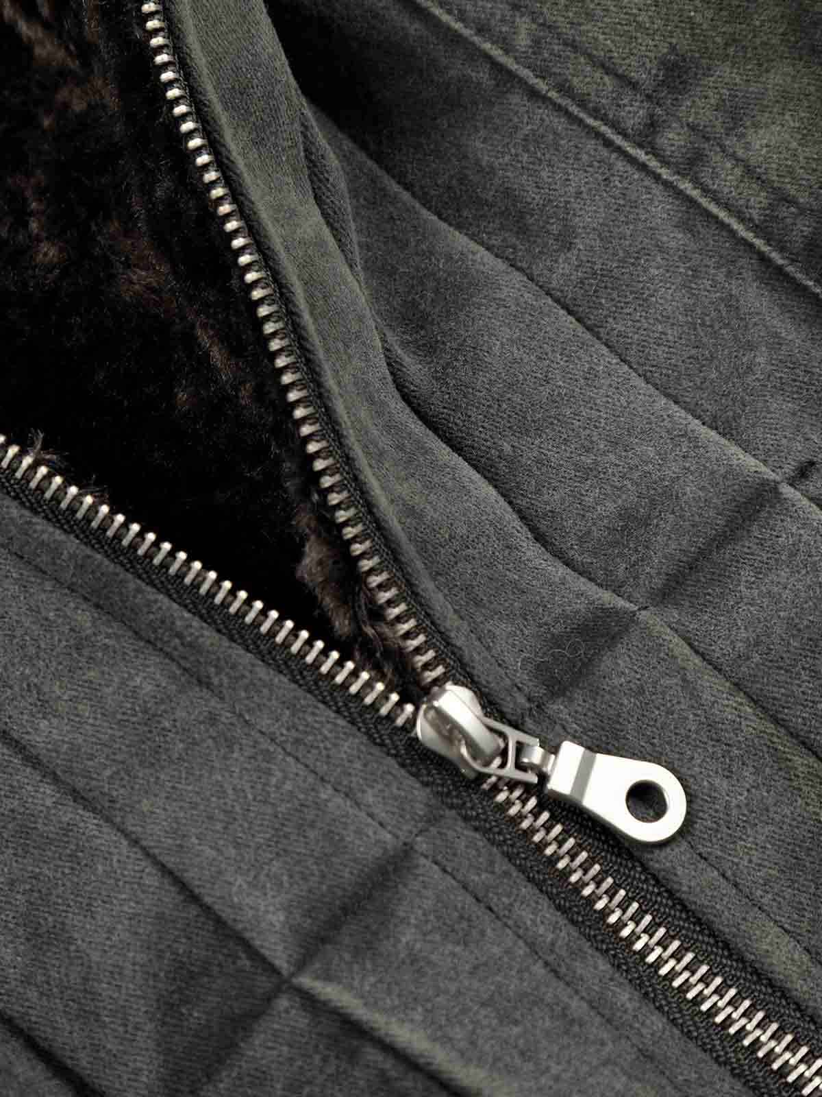 Vintage Distressed Pleated Shearling Collar Fleece Jacket