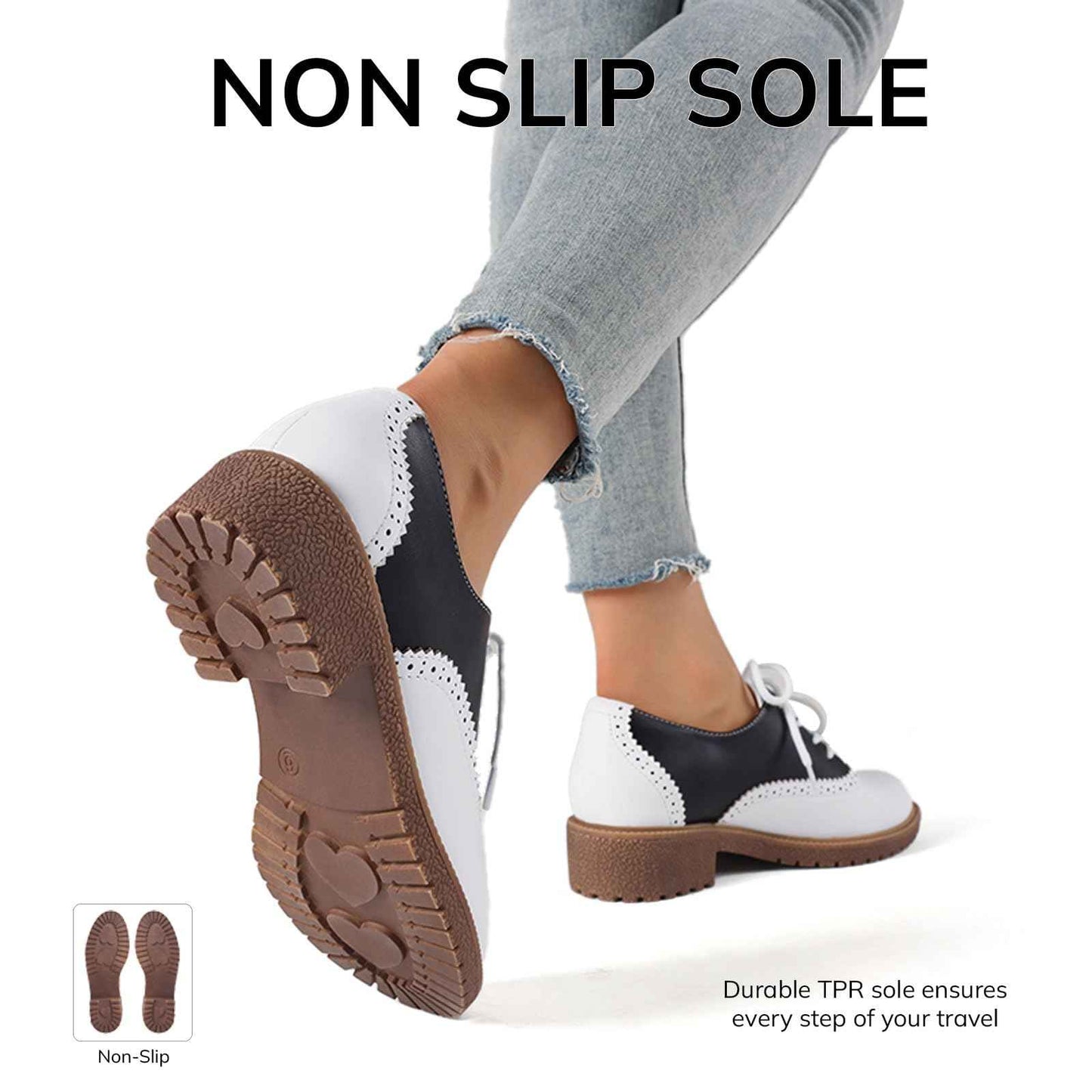 mikarka Vintage Oxford Shoes for Women Perforated Wingtips Brogue Oxfords Low Chunky Heel Lace Up Saddles Dress Pumps Shoes