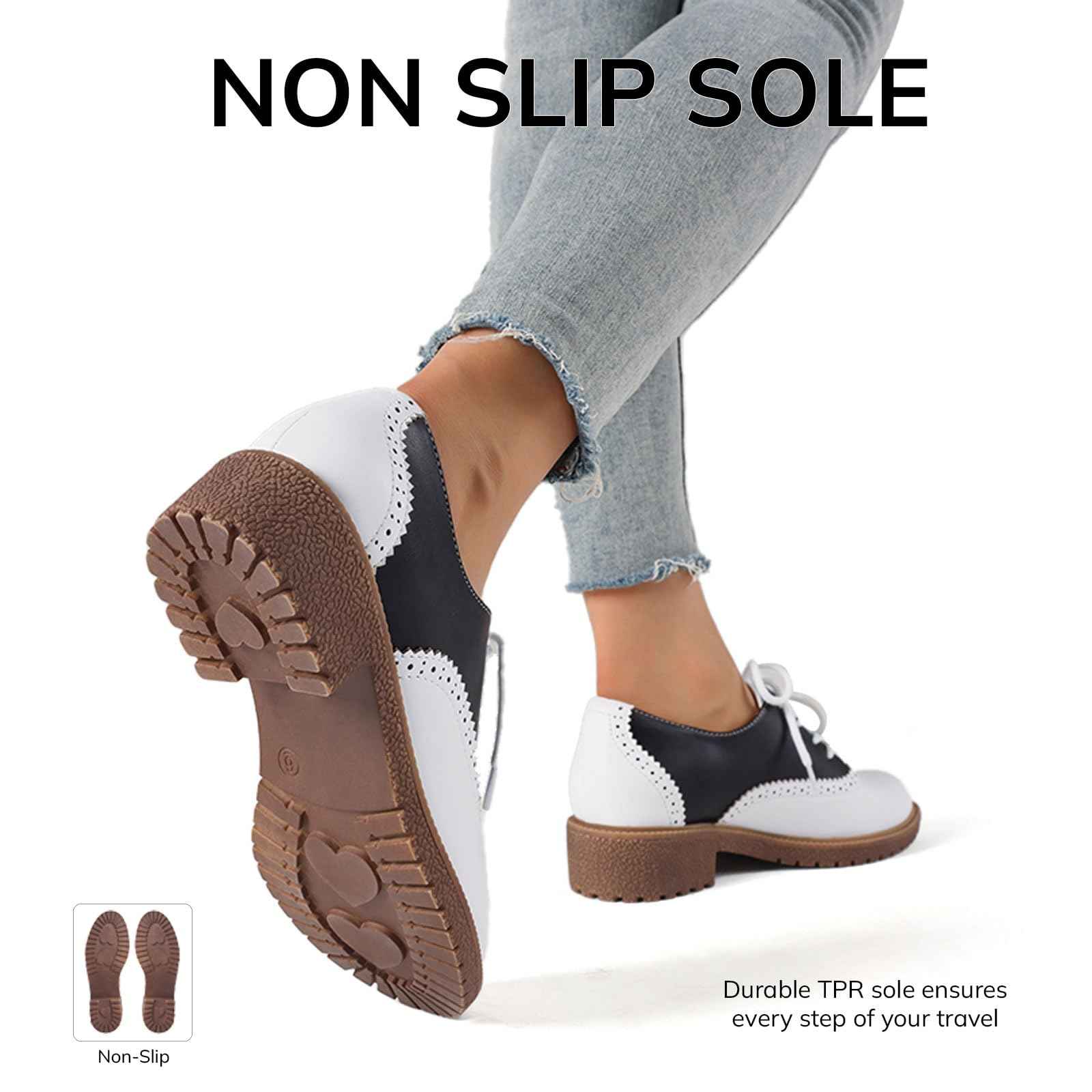 mikarka Vintage Oxford Shoes for Women Perforated Wingtips Brogue Oxfords Low Chunky Heel Lace Up Saddles Dress Pumps Shoes