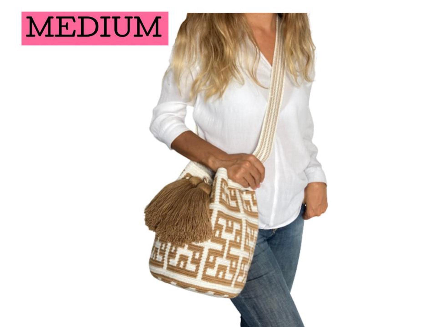 MEDIUM Wayuu Mochila Bag For Women original bolsa tejida colombiana authentic crochet pattern Gift from Colombia | AUTHENTIC WAYUU