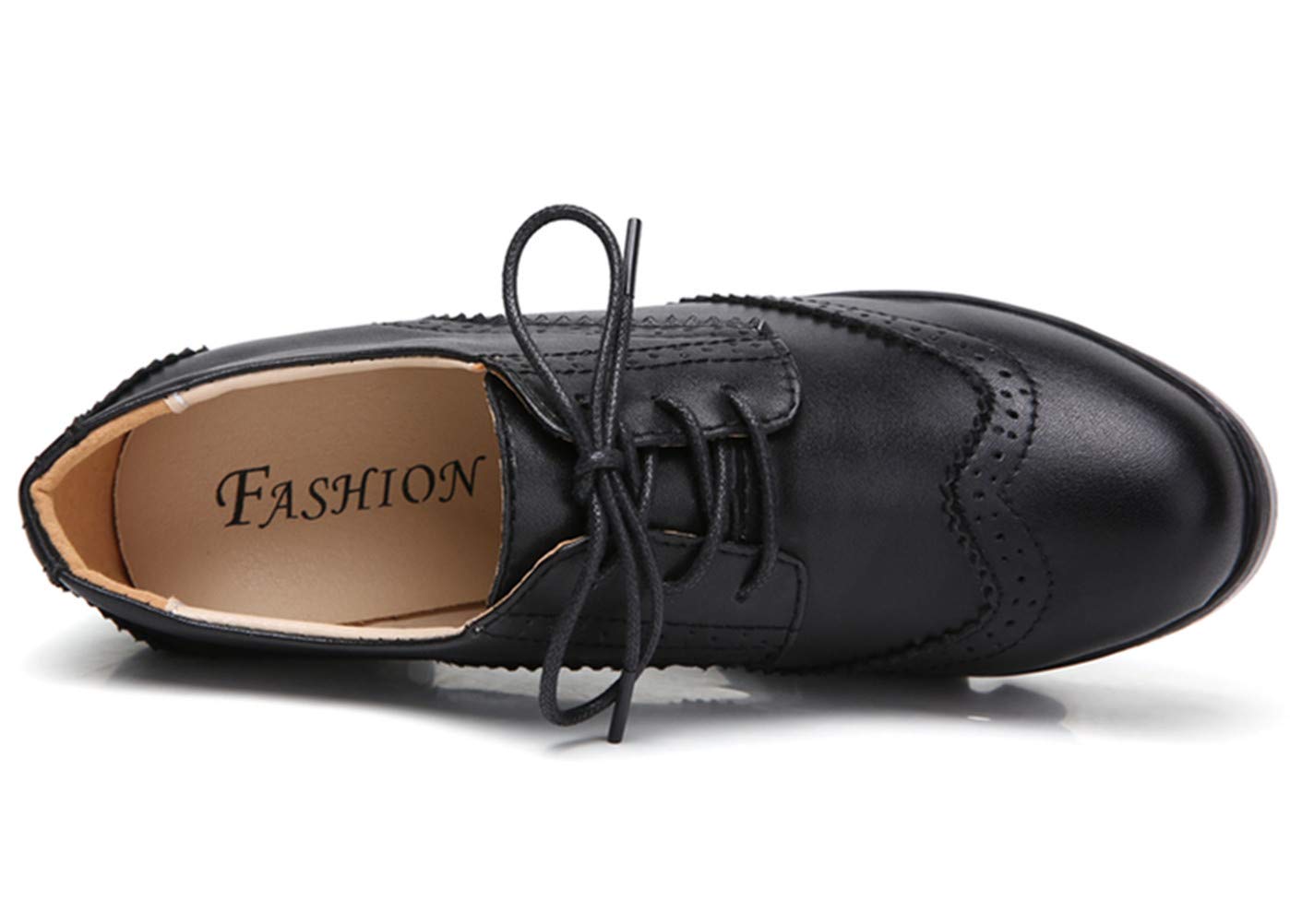 LUW Women's Leather Platform Chunky Oxford Shoes