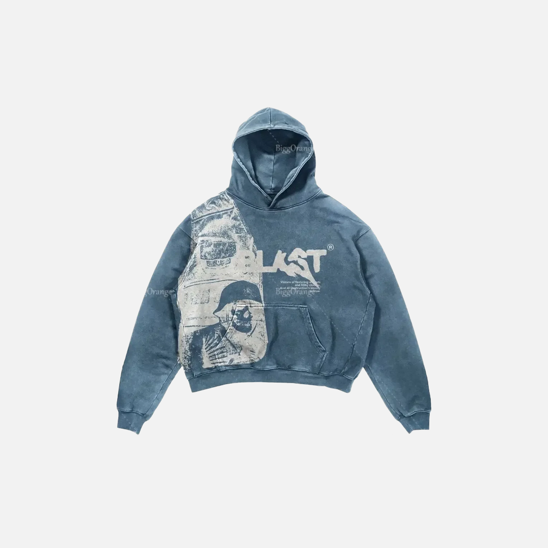 Streetwear Retro Gothic Alphabet Print Skull Hoodie - Luxuryurbanwear