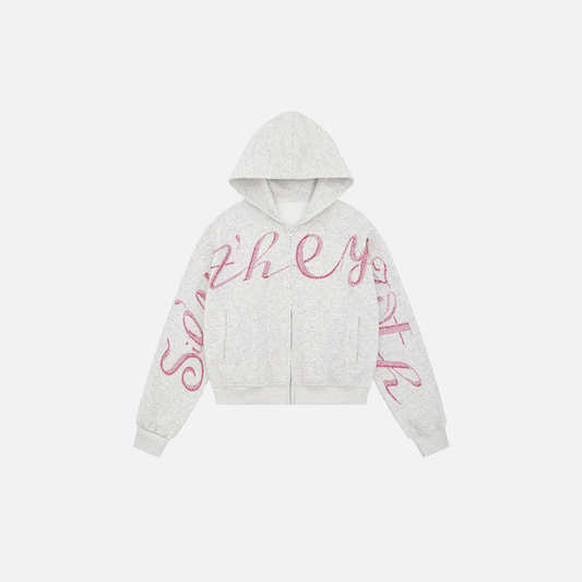 Investment Piece Rhinestone Zip Up Hooded Cotton Sweatshirt - Luxuryurbanwear