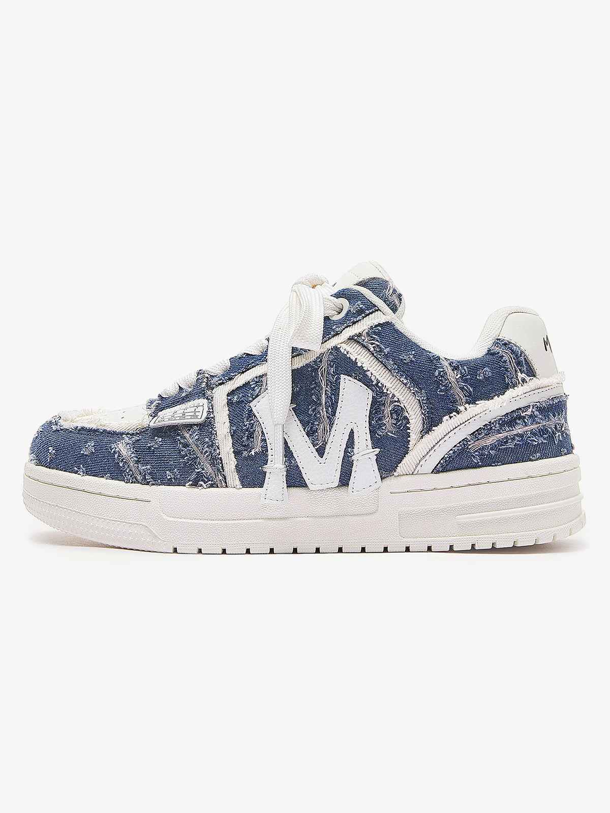 Street Distressed Denim Patchwork Sneakers