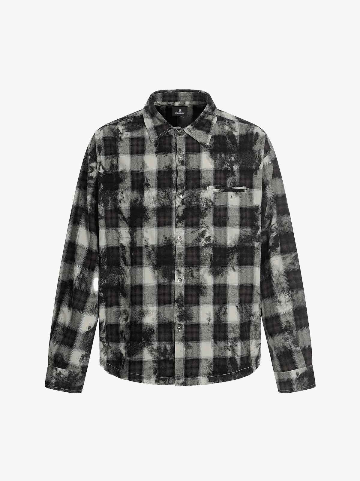 Vintage Wash Plaid Spray Dye Raw Hem Shirt
