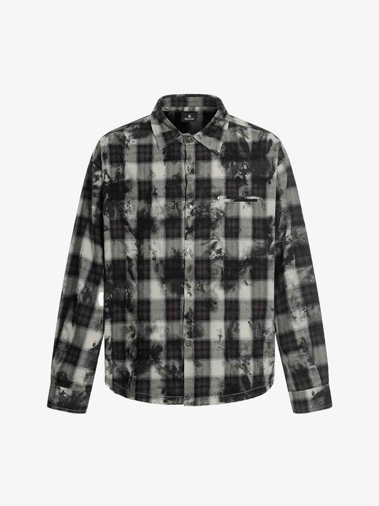 Vintage Wash Plaid Spray Dye Raw Hem Shirt