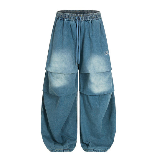 LUW Color Blocked White Pleated Denim Wide Leg Pants - Luxuryurbanwear