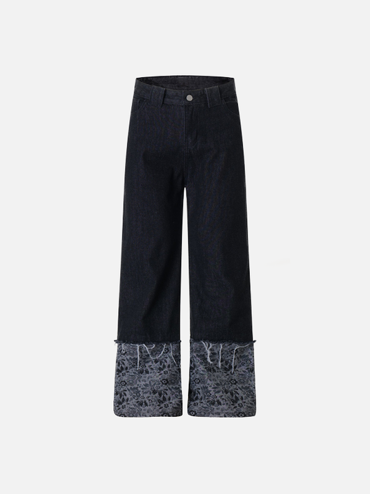Streetwear Fur Edge Turn Up Denim Jeans - Luxuryurbanwear