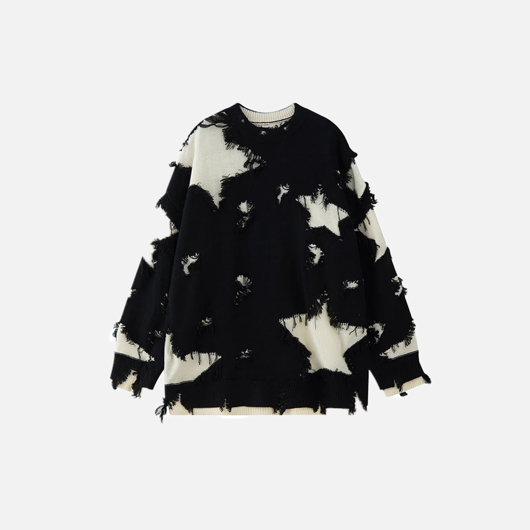 Gothic Trendy Ripped Star Hole Tattered Knit Sweater - Luxuryurbanwear
