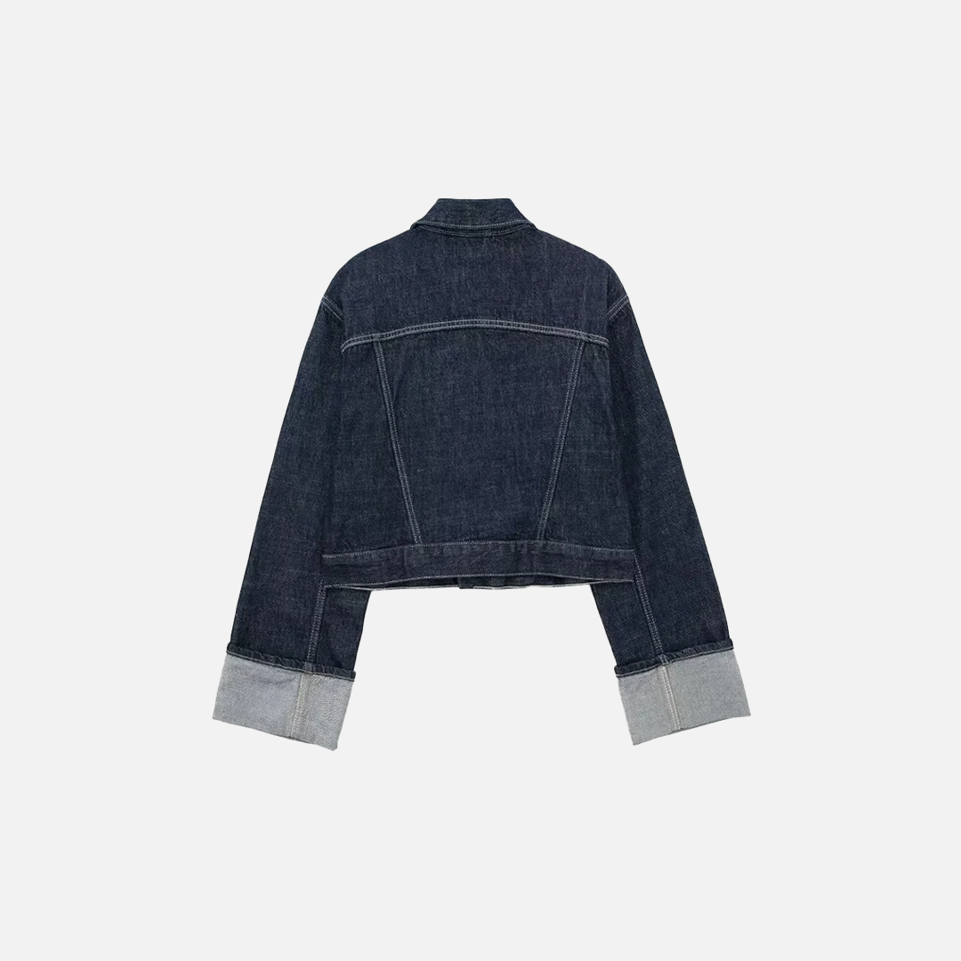 Vintage Chic Blue Lapel Neck Denim Jacket - Luxuryurbanwear