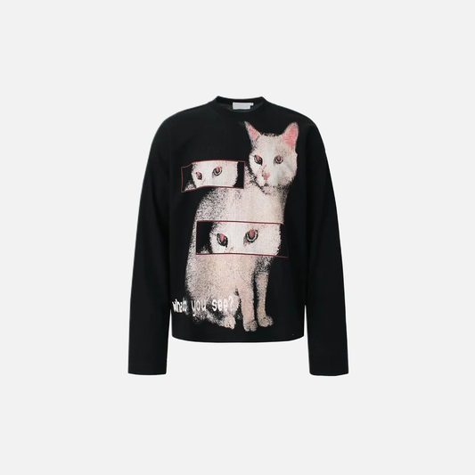 Gothic Sweet Cat Graphic Printed Long Sleeve T-Shirt - Luxuryurbanwear