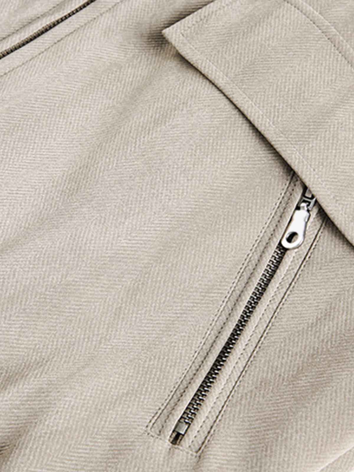 Detachable Knit Collar Zip Up Pocket Jacket