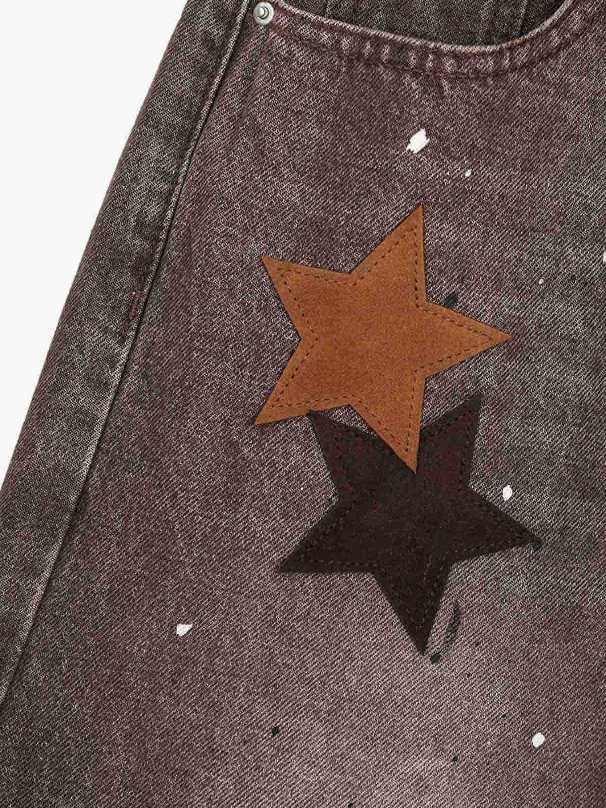 Retro Patchwork Washed Wide Leg Denim Jeans - Luxuryurbanwear