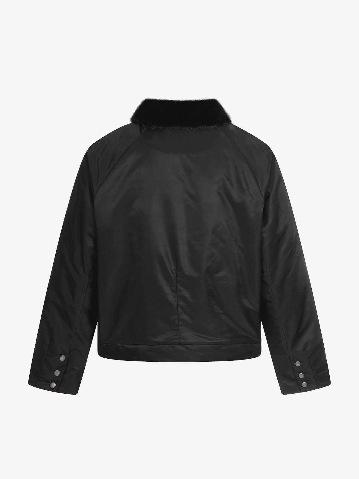 Deconstructed Patchwork Fur Collar Bomber Jacket