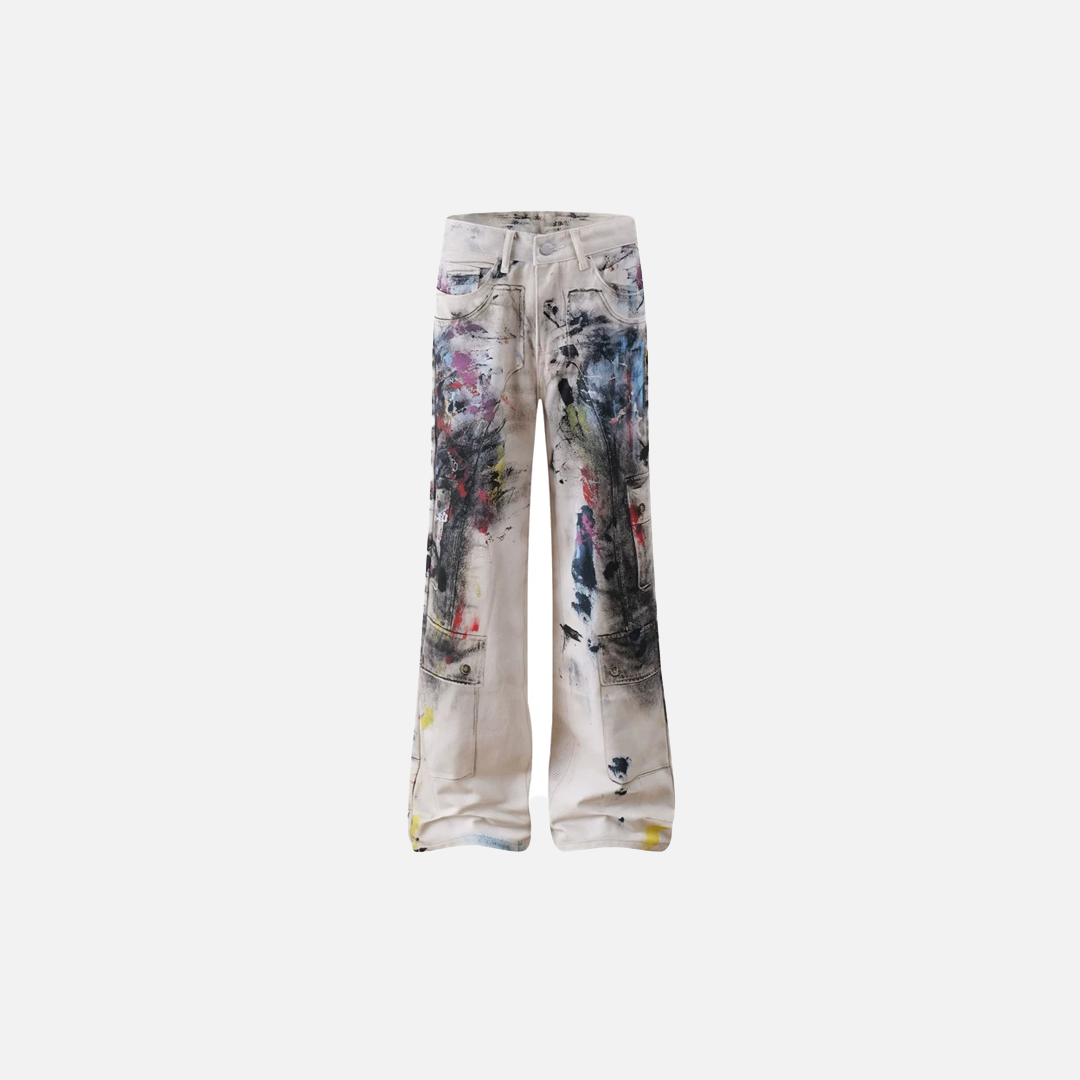 Artistic Vintage Washed Splatter Paint Jeans - Luxuryurbanwear
