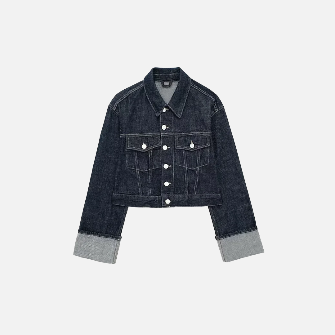Vintage Chic Blue Lapel Neck Denim Jacket - Luxuryurbanwear
