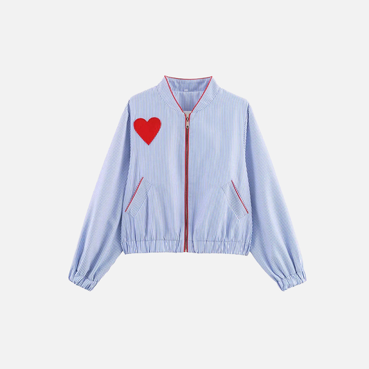 Breathable Striped Love Patch Zipper Shirt - Luxuryurbanwear
