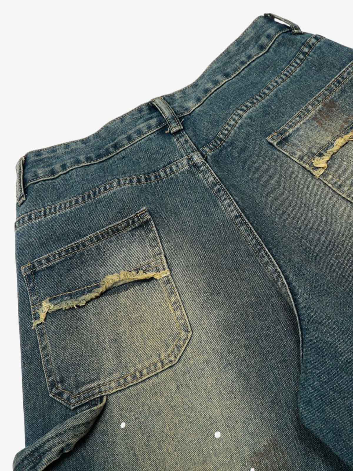 Vintage Inkjet Dirty Dye Washed Scimitar Distressed Jeans - Luxuryurbanwear