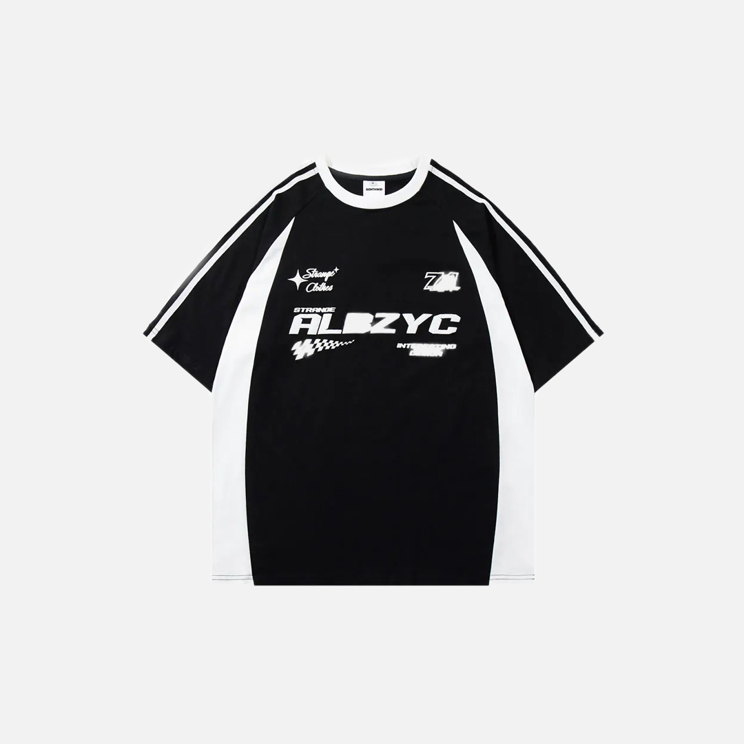 Y2K Graphic Patchwork Racing Cotton T-Shirt - Luxuryurbanwear