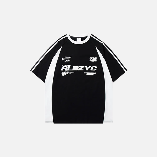 Y2K Graphic Patchwork Racing Cotton T-Shirt - Luxuryurbanwear