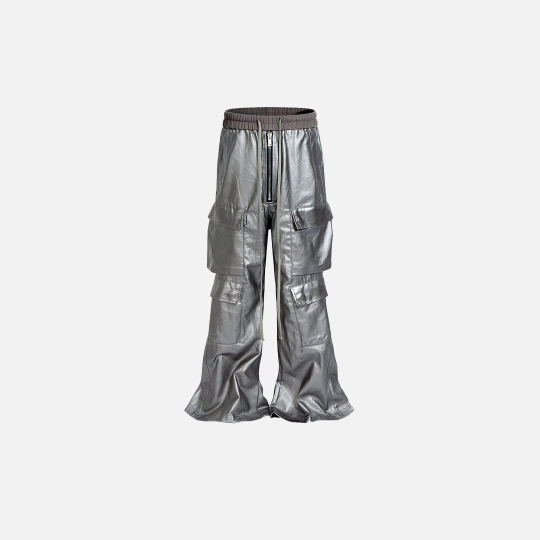 Streetwear Luxury Designer Black Cargo Leather Pants - Luxuryurbanwear