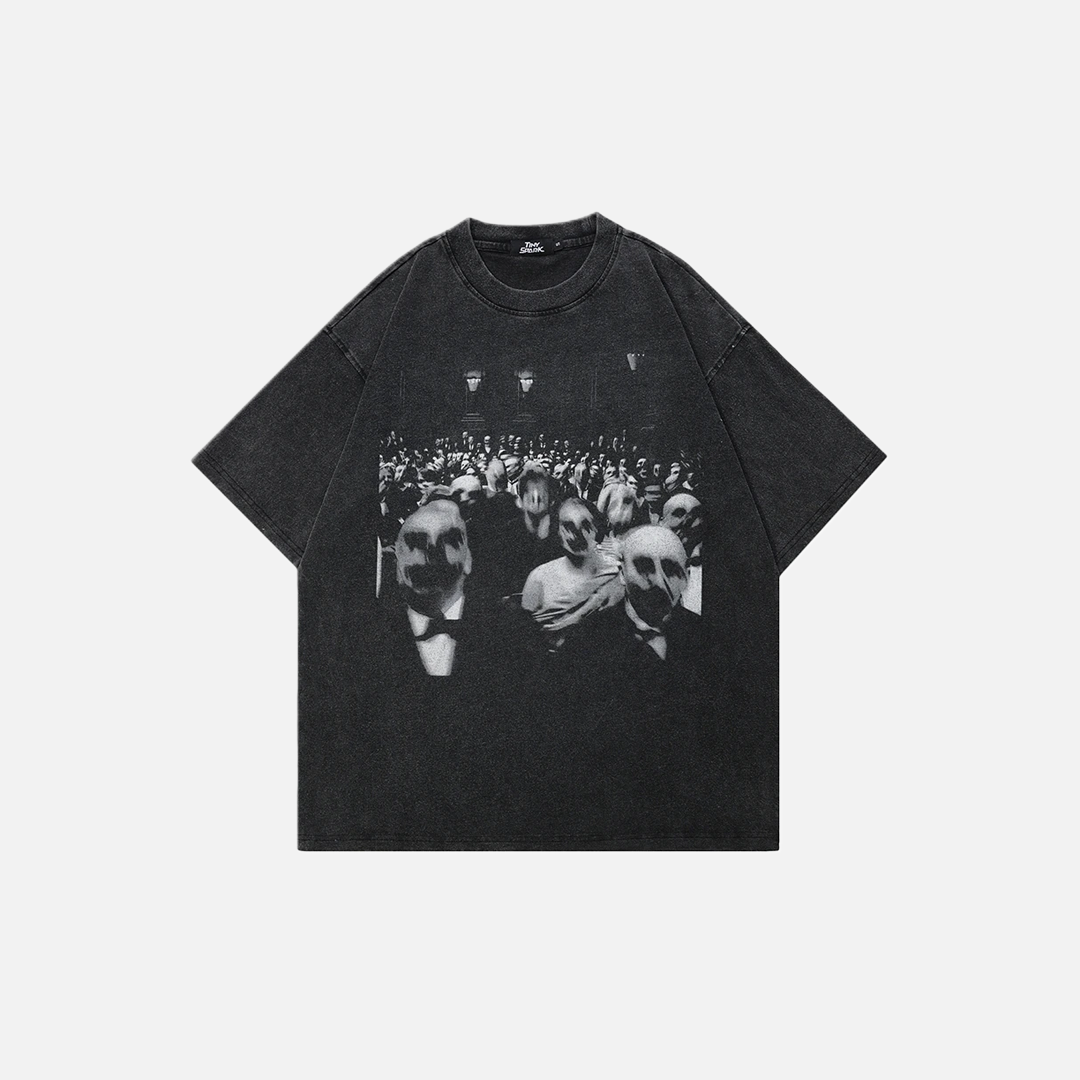 Retro Washed Black Zombie Graphic Short Sleeve T-Shirt - Luxuryurbanwear