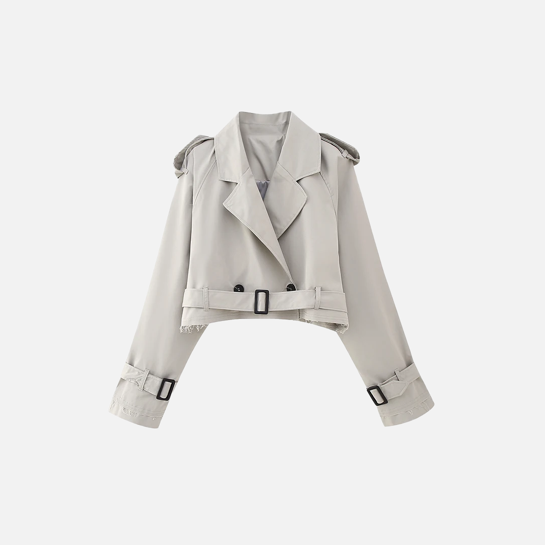 Old Money Style Belted Cropped Trench Jacket - Luxuryurbanwear