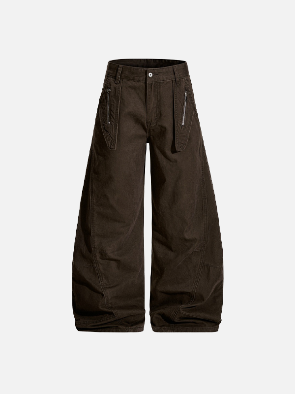 High Street Zipper Pocket Wide Leg Pants - Luxuryurbanwear