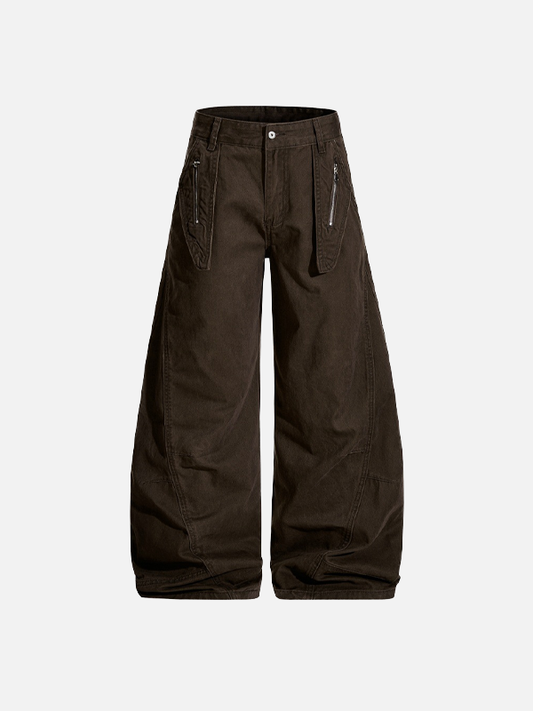 High Street Zipper Pocket Wide Leg Pants - Luxuryurbanwear