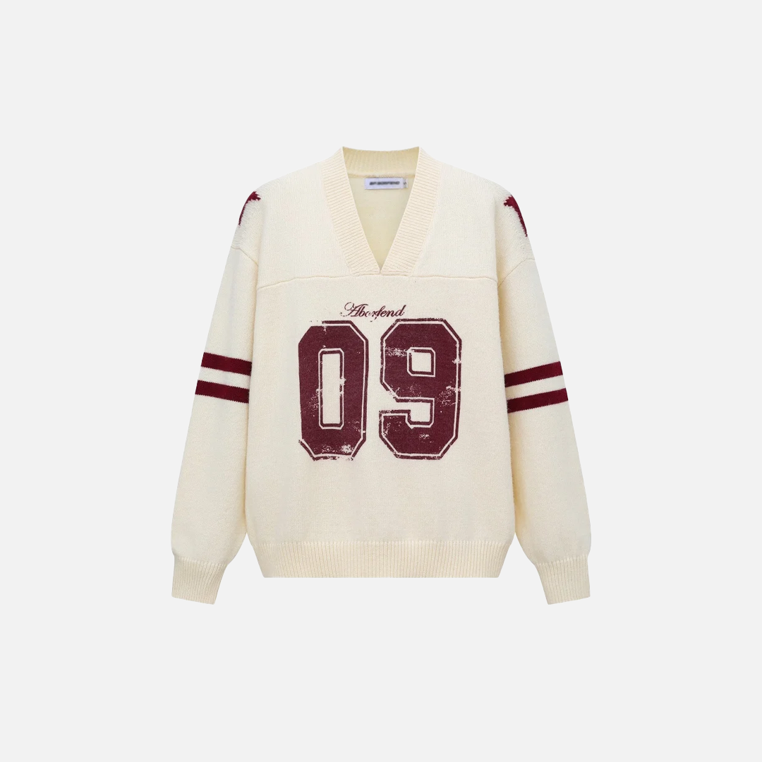Casual Retro Letter Print Knitted V-Neck Sweater - Luxuryurbanwear
