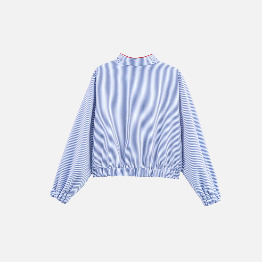 Breathable Striped Love Patch Zipper Shirt - Luxuryurbanwear