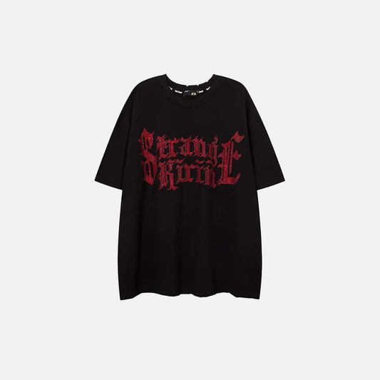 Hot Drilled Letter Print O-Neck Collar T-Shirt - Luxuryurbanwear