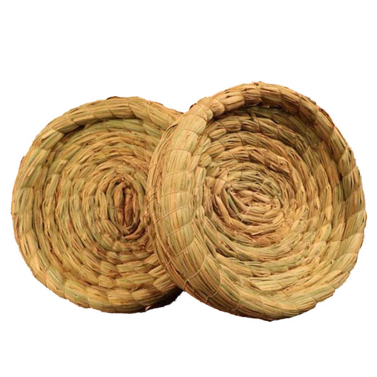 Orgrimmar 2PCS Handmade Woven Flat Base Straw Bird Nest Breeding Nest Hatch House Cage for Dove Pigeon Parrot Rabbits Hamster Gerbil Guinea Pig Chinchillas