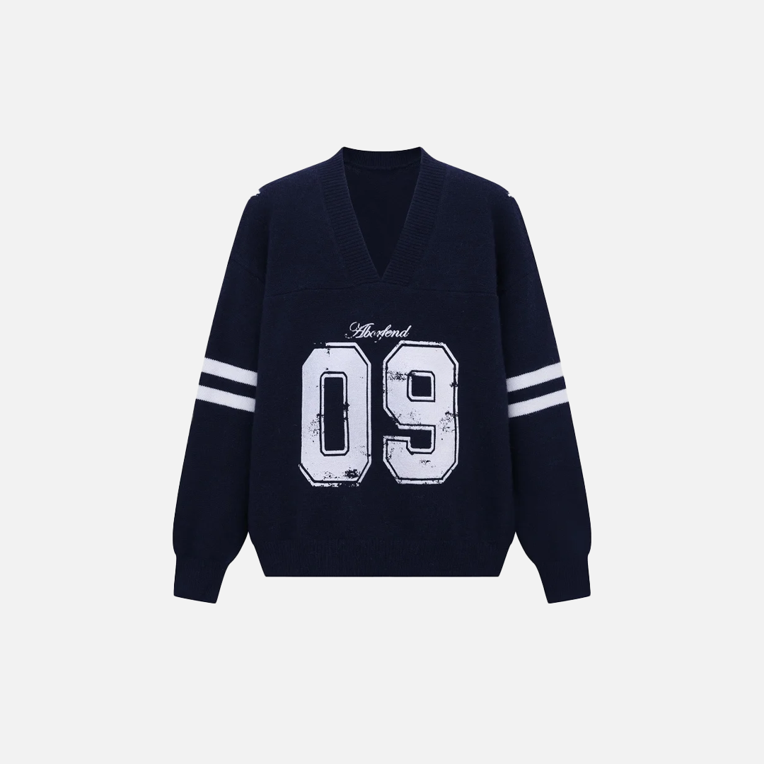 Casual Retro Letter Print Knitted V-Neck Sweater - Luxuryurbanwear