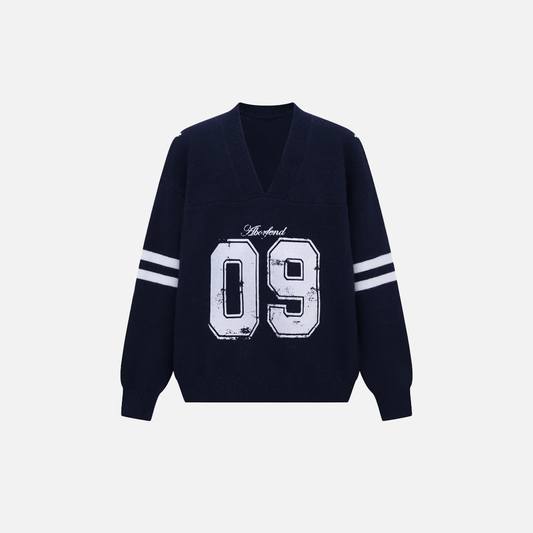 Casual Retro Letter Print Knitted V-Neck Sweater - Luxuryurbanwear