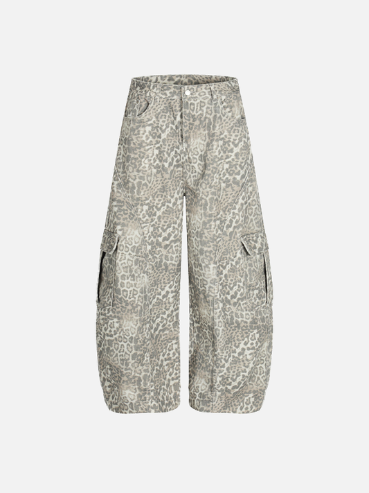 Vintage Punk Leopard Print Cargo Denim Jeans - Luxuryurbanwear